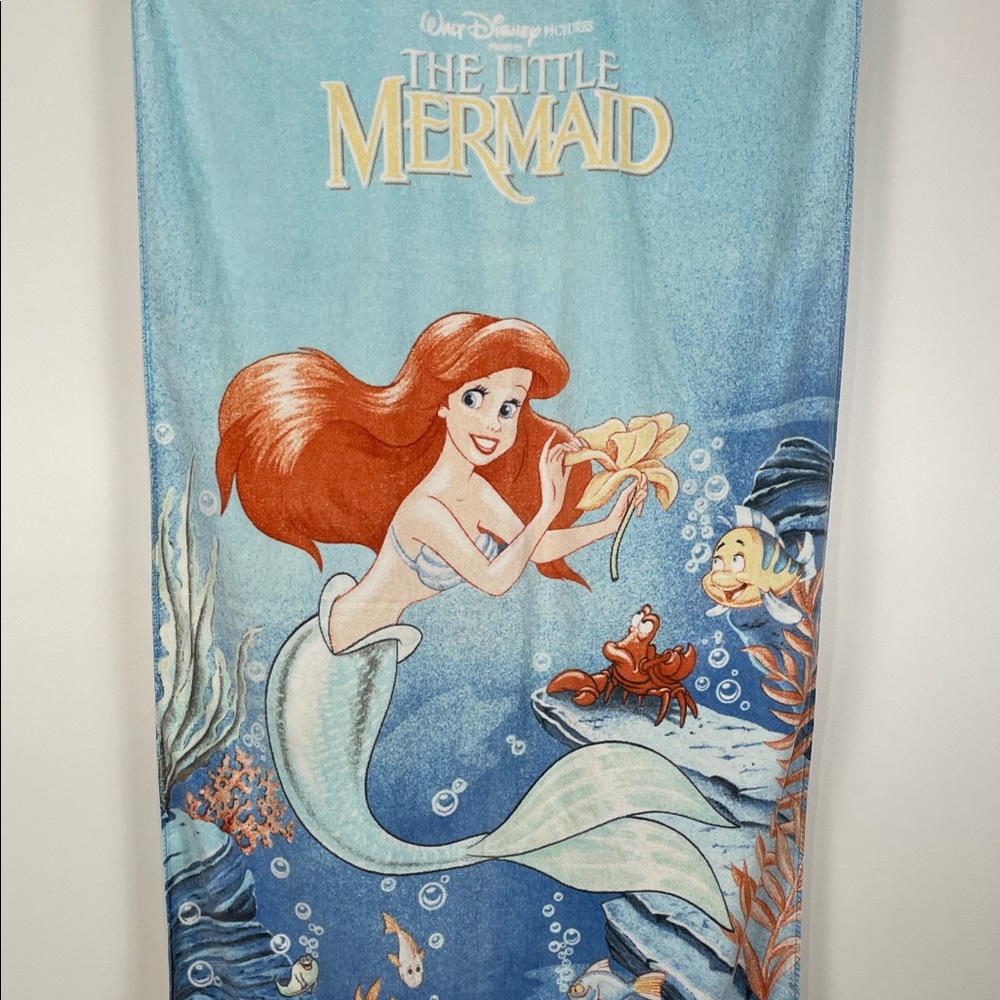 Vintage The Little Mermaid Beach Towel Disney Exclusive Ariel 32x60” RARE 90s